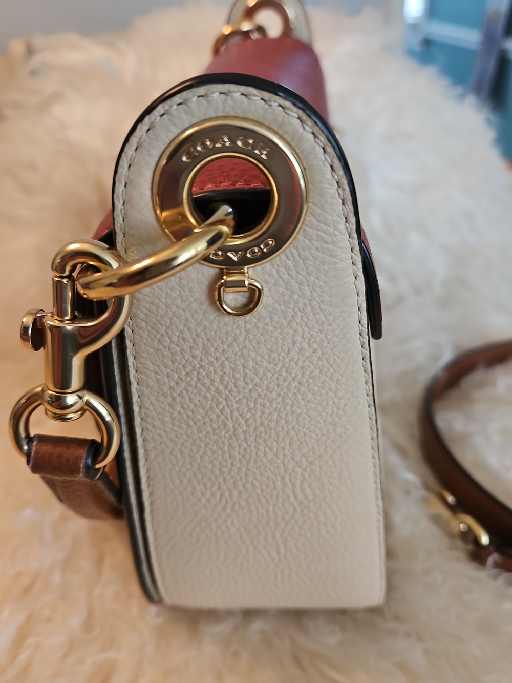Coach Colorblock Leather Saddle Bag in Burgundy & Cream - Picture 5 of 11